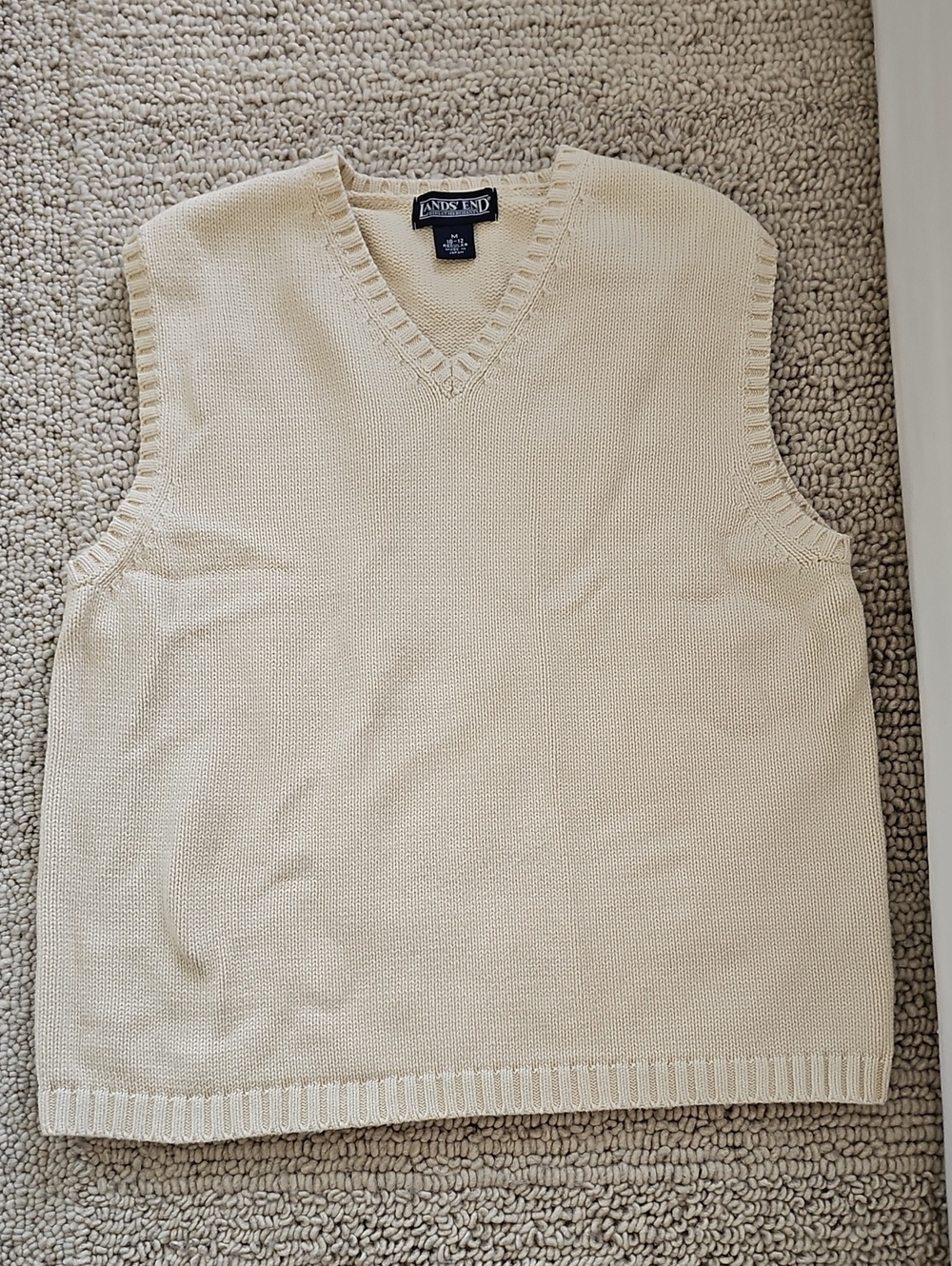 Vintage Lands End 100% Cotton V-neck Sweater Vest Medium 10-12